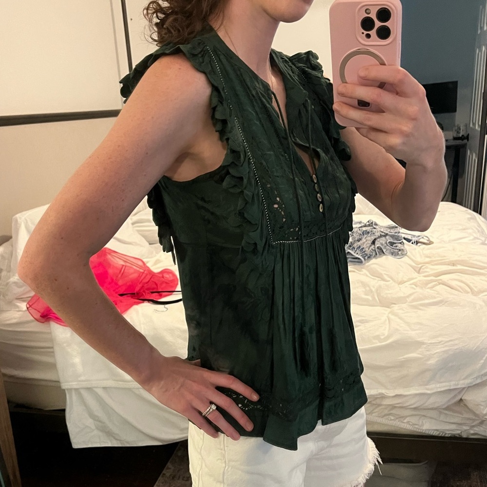 Chic Forest Green Ruffled Blouse - image 2